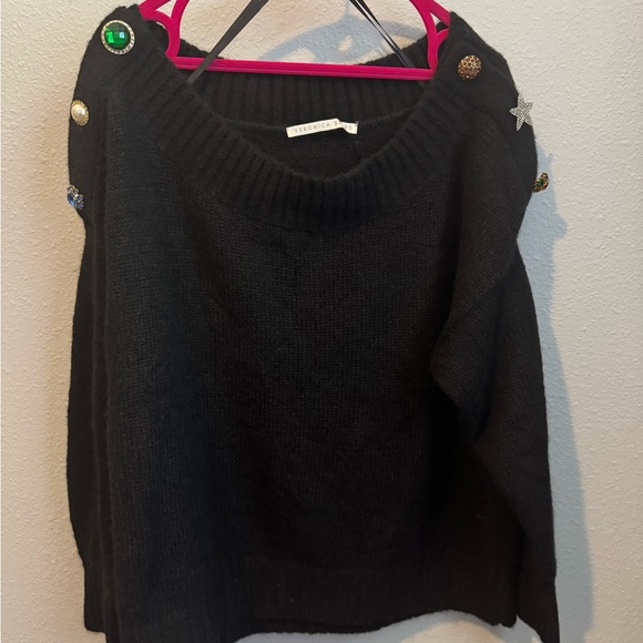 EUC Veronica Beard Black Alpaca Sweater with Colorful Embellished Buttons - Picture 2 of 7